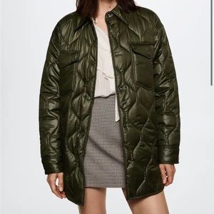 Mango Oversized Quilted Jacket/Coat - Olive XS